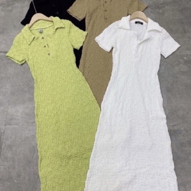 Váy Body Xốp Len Mongtoghi Xòe Đuôi Cá Cúc Ngực Dáng Dài cổ sơ mi Đầm maxi ôm bó