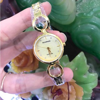 Đồng hồ nữ SUNRISE 9928SA mặt vàng full hộp thẻ chính hãng, kính sapphire chống xước