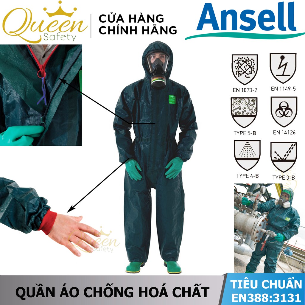 Quần áo phòng dịch Ansell AlphaTec 4000 chống hóa chất, chống bụi công nghiệp phóng xạ (xanh đen)