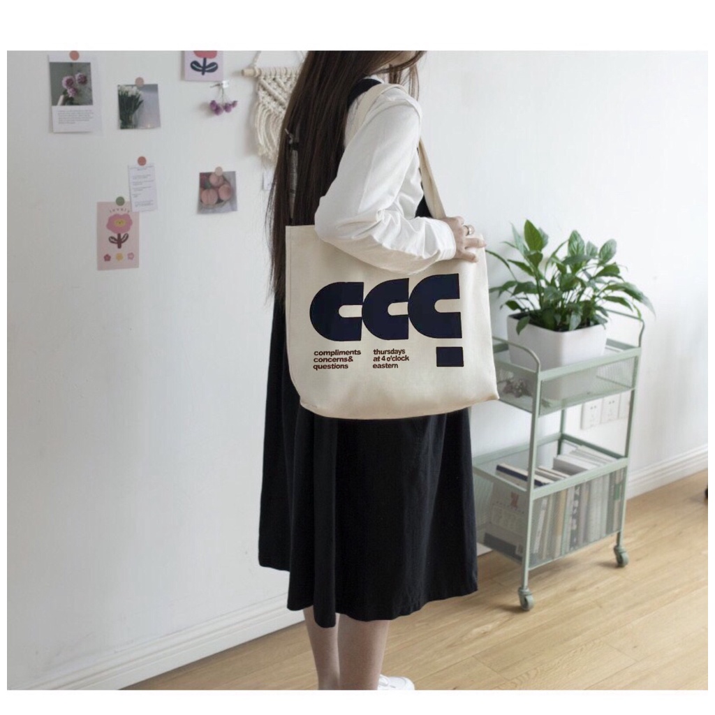 Túi tote quai xách Hazin vải canvas đeo vai sức chứa lớn hoạ tiết hoa văn phong cách Harajuku Hàn Quốc dành cho nữ