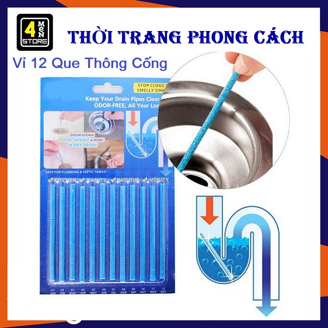 Sét 12 Que Thông Cống Thanh Tẩy Rửa Cống Loại Mới - Vỉ 12 que thông cống , thông tắc bồn rửa bát Sani Sticks