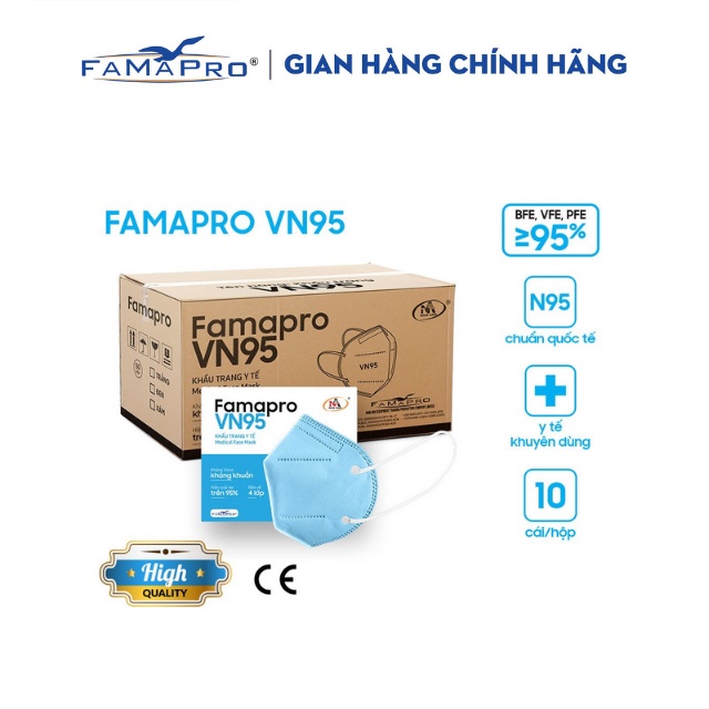 [PHIÊN BẢN GIỚI HẠN VN95 (N95)- THÙNG 50 HỘP] Khẩu trang y tế kháng khuẩn cao cấp 4 lớp Famapro VN95 10 cái/hộp
