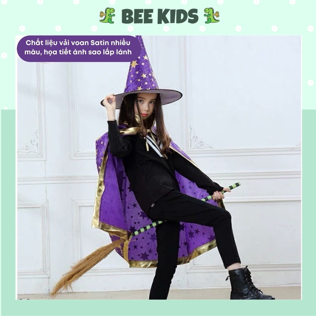 Áo Choàng Phù Thuỷ Halloween, Lễ Hội Lấp Lánh Ánh Sao Kèm Mũ Và Áo Choàng BEEKIDS