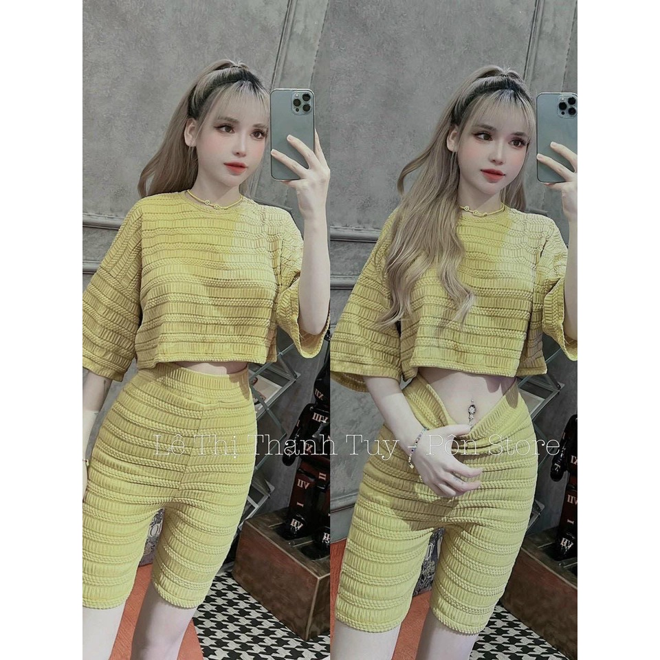 Bộ mặc nhà cho nữ, áo croptop, quần lửng, trẻ trung, bảng màu siêu xinh, dễ mặc
