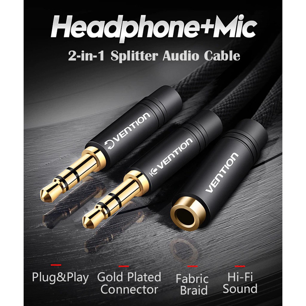 Dây chia âm thanh chữ Y đầu cắm 3.5mm cho máy tính tiện dụng