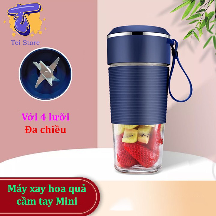 Máy Xay Sinh Tố Cầm Tay Mini 4 Lưỡi MX04 - Xay hoa quả, đá, thịt Đa Năng - Tei Store