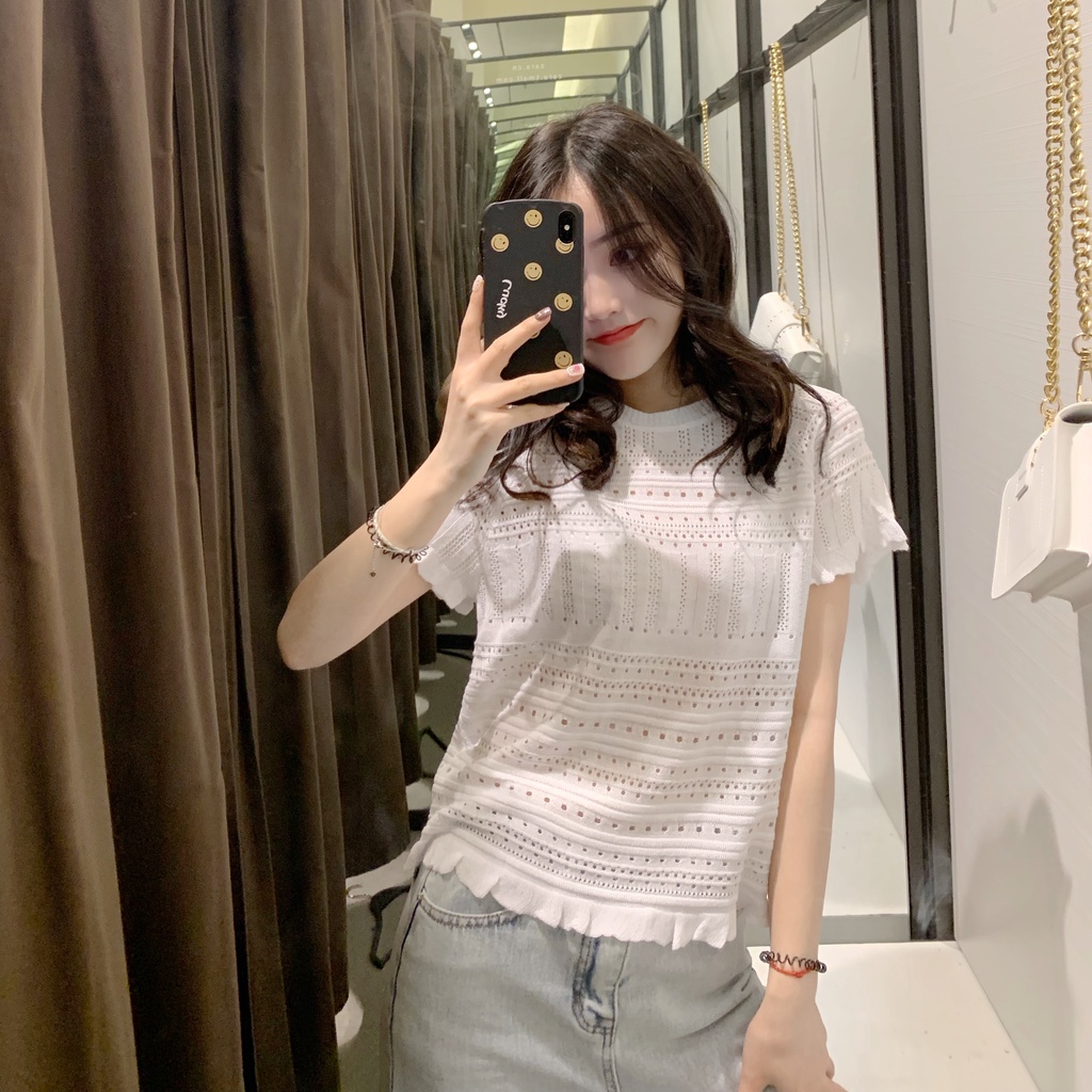 Hàng Mới Về Áo Dệt Kim Tay Ngắn 2 Lớp Trang Trí Hiệu Zara Thời Trang 2020 4369 / 003 4369003