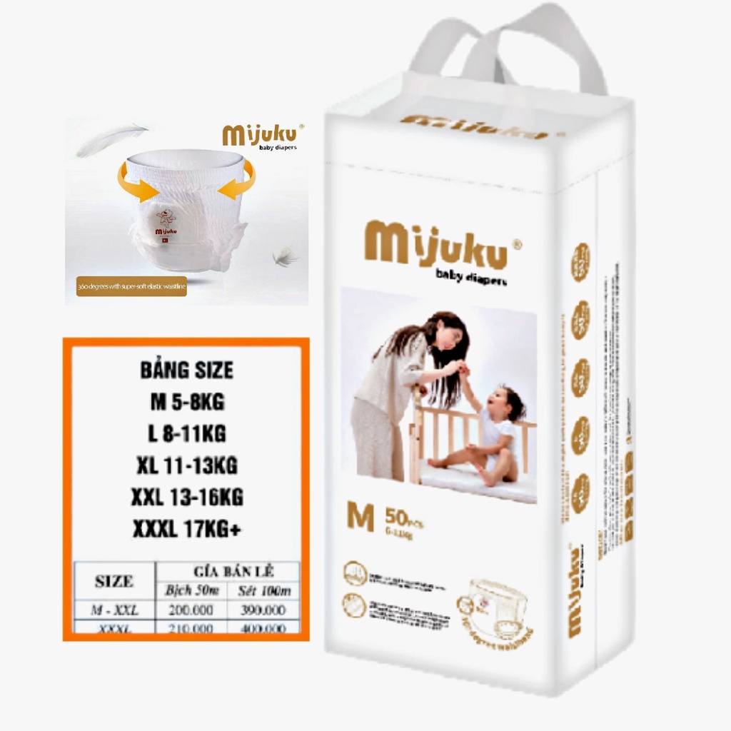 Tã Bỉm Quần Dán Mijuku M100-L100-XL100-XXL100-XXXL100