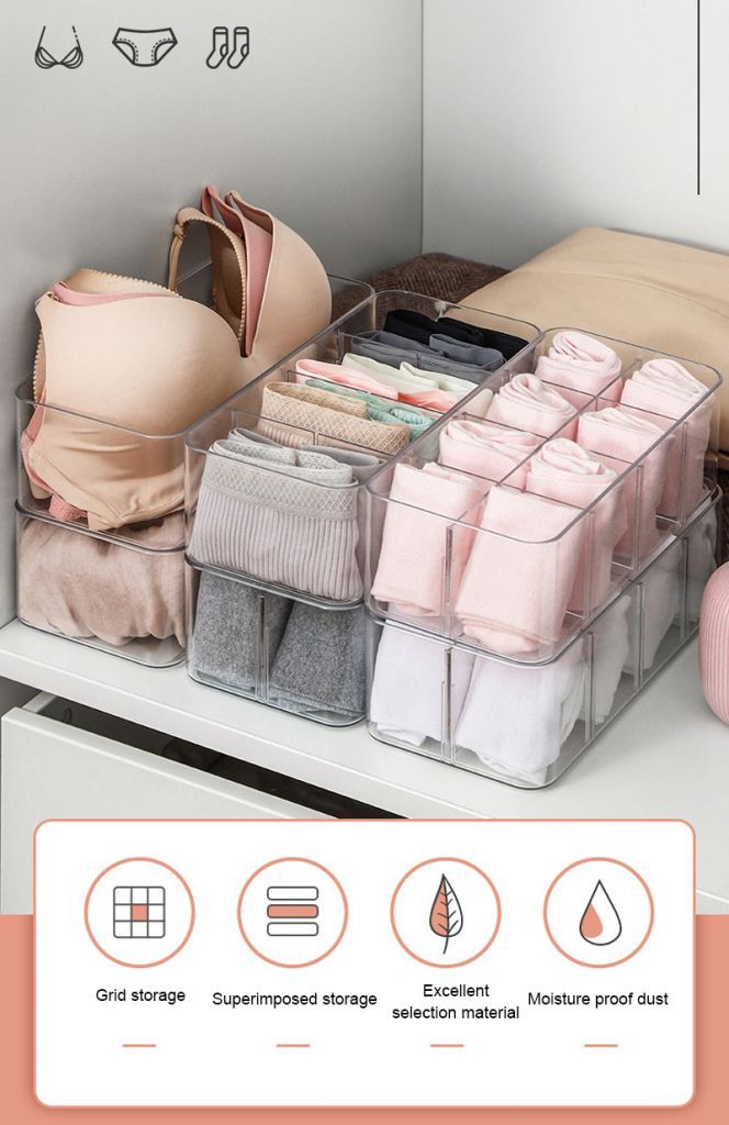 Hộp Đựng Vớ / Đồ Lót Nhiều Ngăn Trong Suốt Tiện Dụng 2020