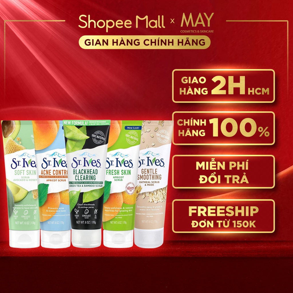 Sữa Rửa Mặt Tẩy Da Chết ST.IVES Giảm Mụn, Sáng Da, Tươi Mát 170g