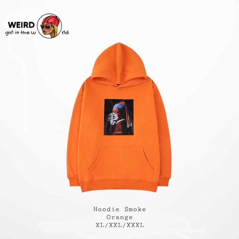 Áo sweater cô gái cầm điếu thuốc unisex nam nữ, form rộng nỉ bông lót lông streetstyle phong cách màu cam, áo nỉ dày đẹp | BigBuy360 - bigbuy360.vn