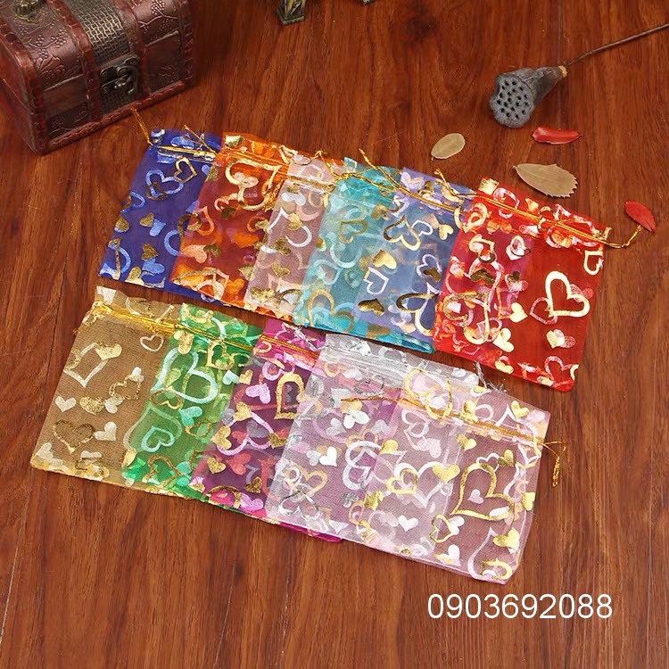 [HCM] Set 10 Túi vải voan dây rút đựng trang sức, mỹ phẩm, đồ handmade nhiều màu nhiều cỡ
