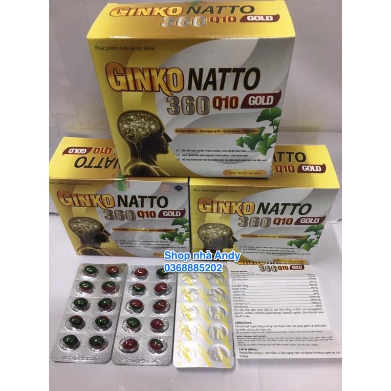 Ginkgo Natto 360 Q10 Gold trí nhớ và chứng mất ngủ hoạt huyết dưỡng não, đau đầu chóng mặt ginko natto