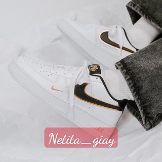 🎁netita_giay🎁 giày thể thao nam nữ 𝗔𝗙𝟭 trắng vệt đen logo vàng, giày sneaker af1 vệt đen full bill box