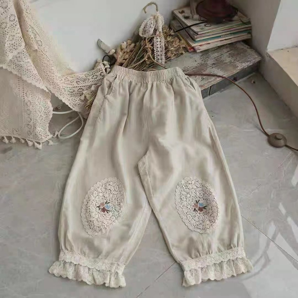Quần Harem Dài Đến Mắt Cá Chân Dáng Rộng Bằng Vải Cotton Lanh Thêu Ren Hoa Mẫu Mới 2022