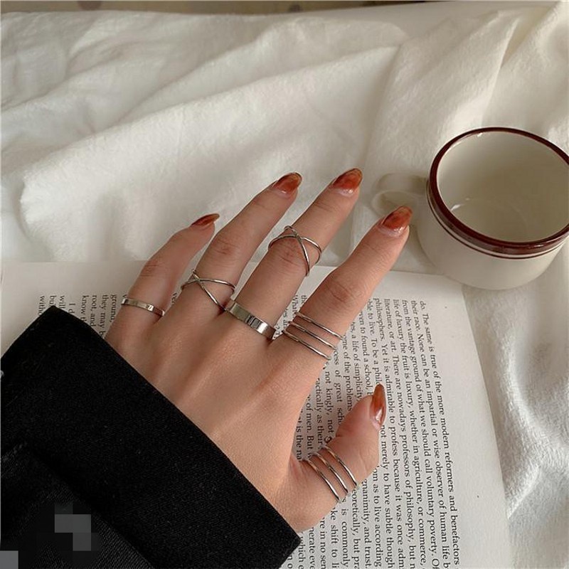Set 6 nhẫn kim loại đơn giản thời trang dành cho nữ