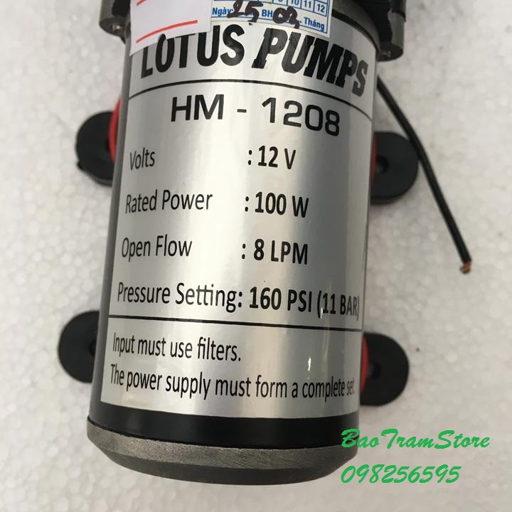 Bán buôn- Máy bơm tăng áp mini 12v hồi lưu 100W 8L phút Lotus Pumps HM-1208 hàng đẹp, nhập khẩu.