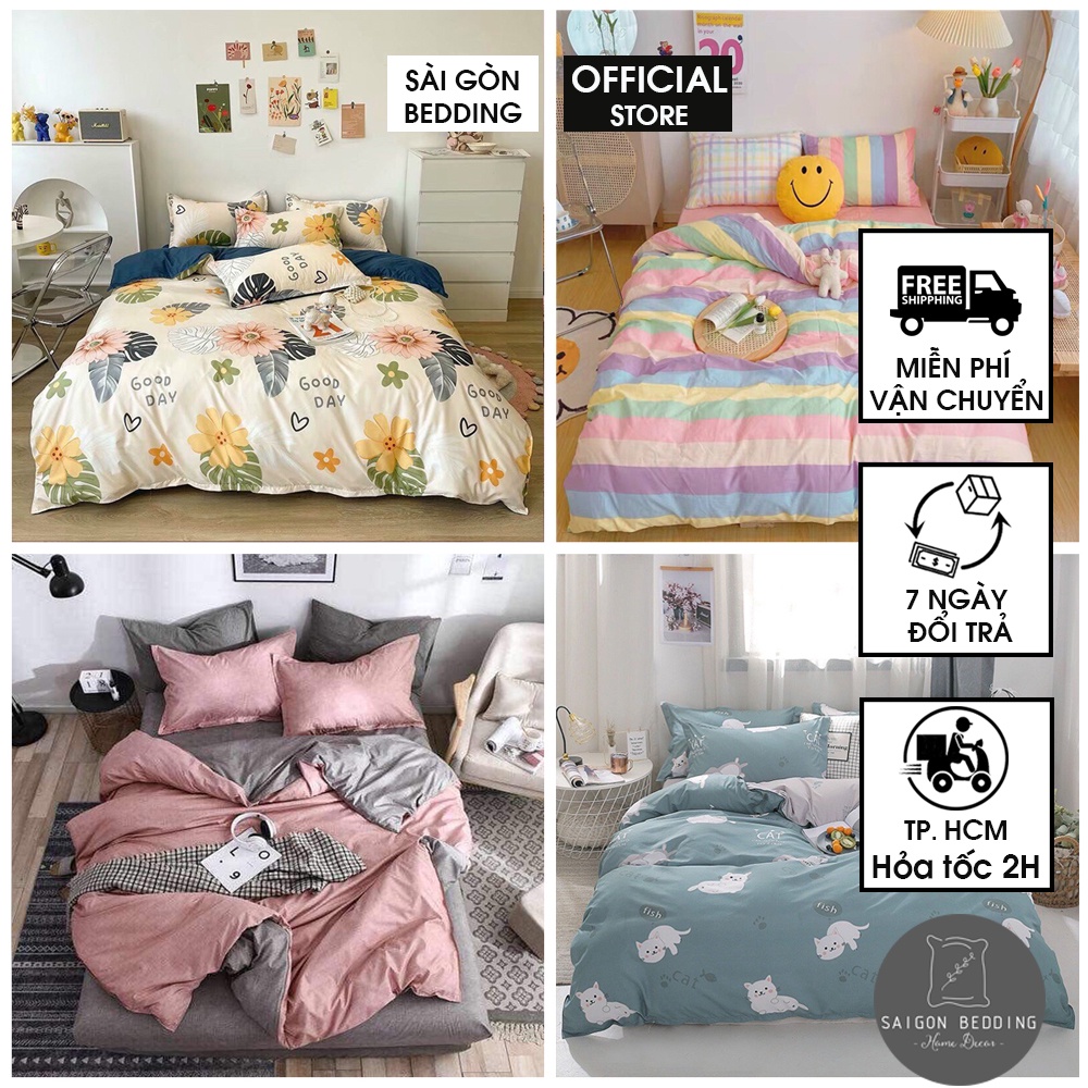 Bộ chăn ga gối Cotton Poly SaiGon bedding  nhập khẩu nhiều mẫu đáng yêu, Drap may theo yêu cầu nhiều kích thước