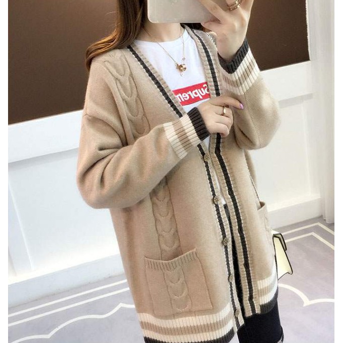 Áo Khoác Cardigan Cổ Chữ V Phối Túi Dáng Rộng Mặc Thoải Mái | BigBuy360 - bigbuy360.vn