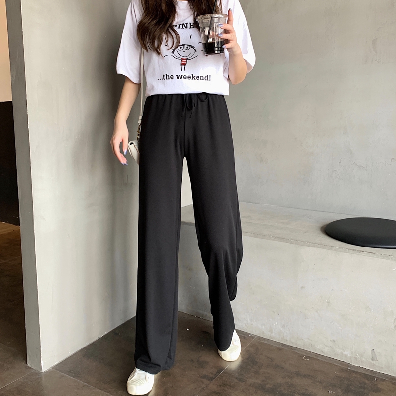 SUXI Quần ống rộng lưng cao theo phong cách Hàn Quốc retro năng động