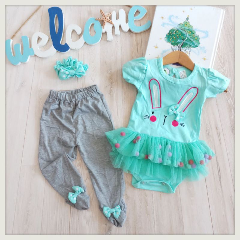 Bộ Đồ tutu Màu Hồng "Bunny pom2"