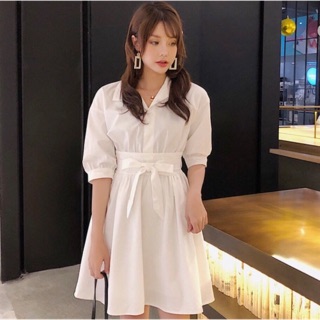 Đầm sơ mi trắng tay lỡ, váy kiểu dáng babydoll