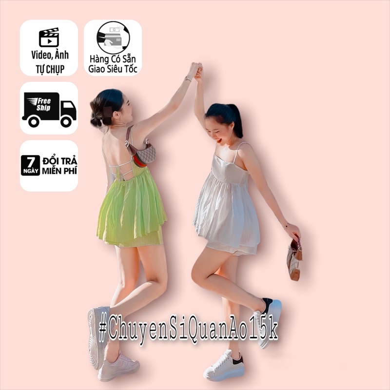 Set 2 dây Babydoll hở lưng chất thô đũi có mút ngực