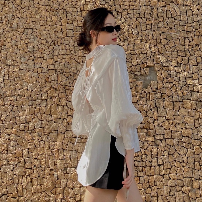 ESMEEOFFICIAL Áo kiểu sơ mi nữ hở lưng vải organza lụa thiết kế dành cho nữ - Sraca Shirt