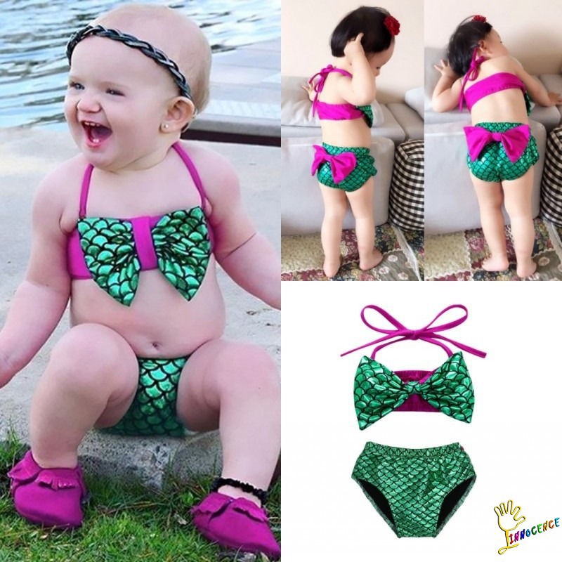 ❤XZQ-New Fashion Baby Girls Mermaid Bikini Set Bowknot Swimsuit Costume