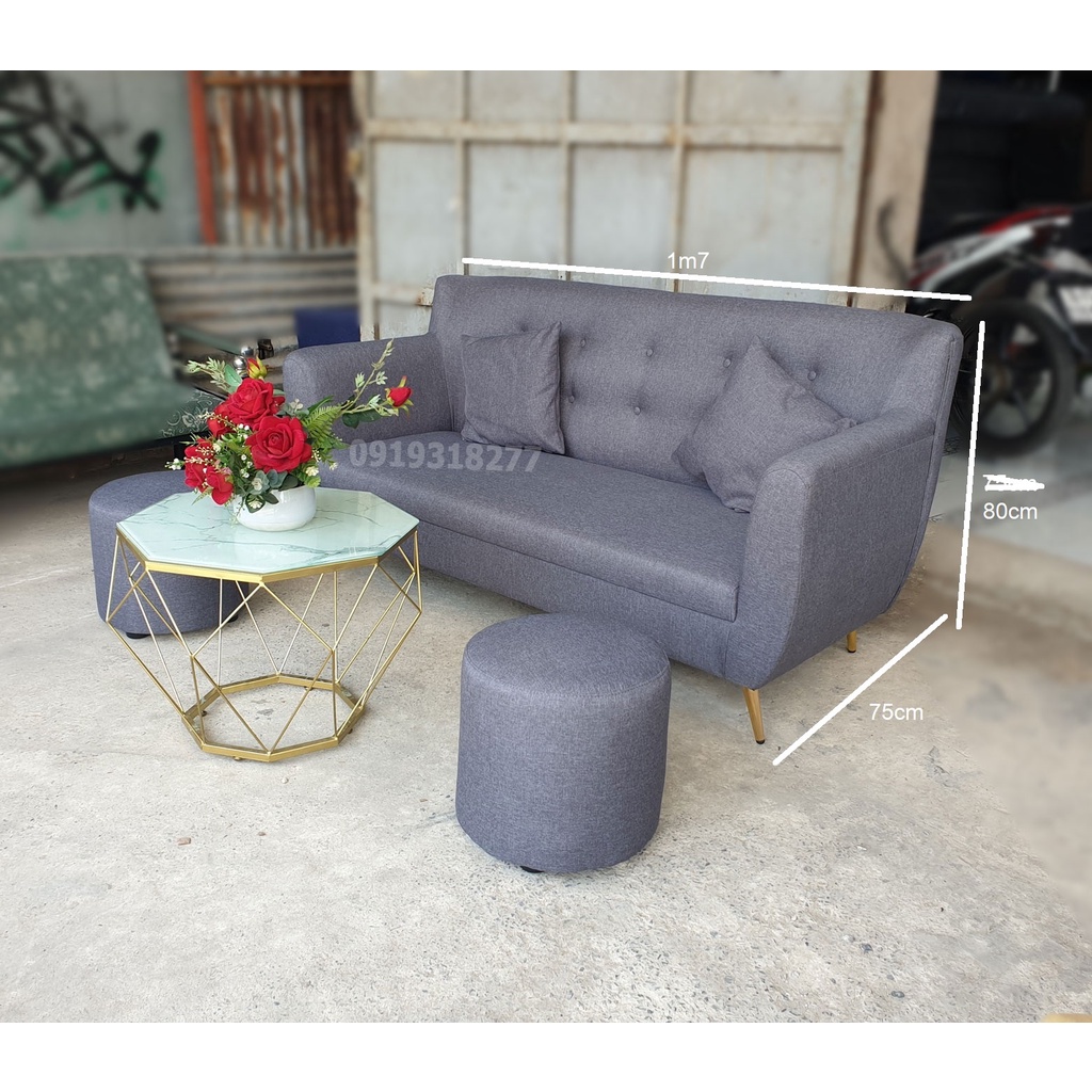 Bộ Ghế Sofa Băng Dài 1m7 Vải Xám - Sofa Văng Phòng Chờ Hiện Đại Cao Cấp Giá Rẻ Tận Xưởng