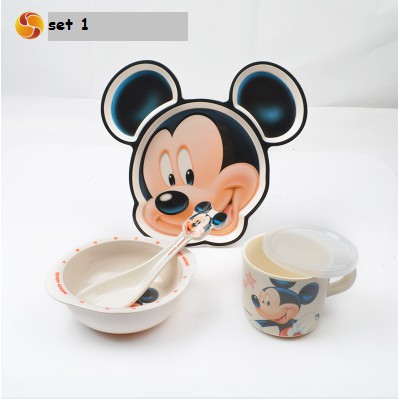 set bát ăn hình MIckey cao cấp cho bé từ 6 tháng đến 5 tuổi tiêu chuẩn Châu Âu- Hàng xuất xịn