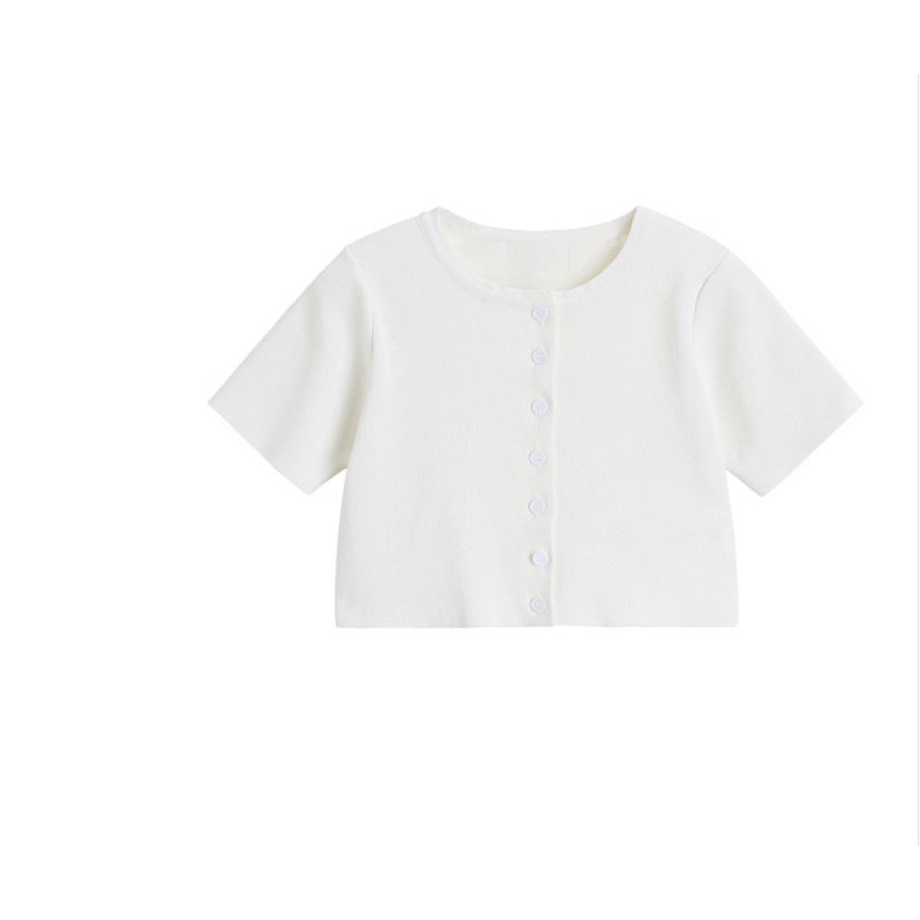 [Kèm Video SP] Áo Thun Tăm Nữ Cao Cấp Tay Ngắn Cổ Tròn Croptop Phối Cúc Ngực Phong Cách Thời Trang Sugal TOP NU 032