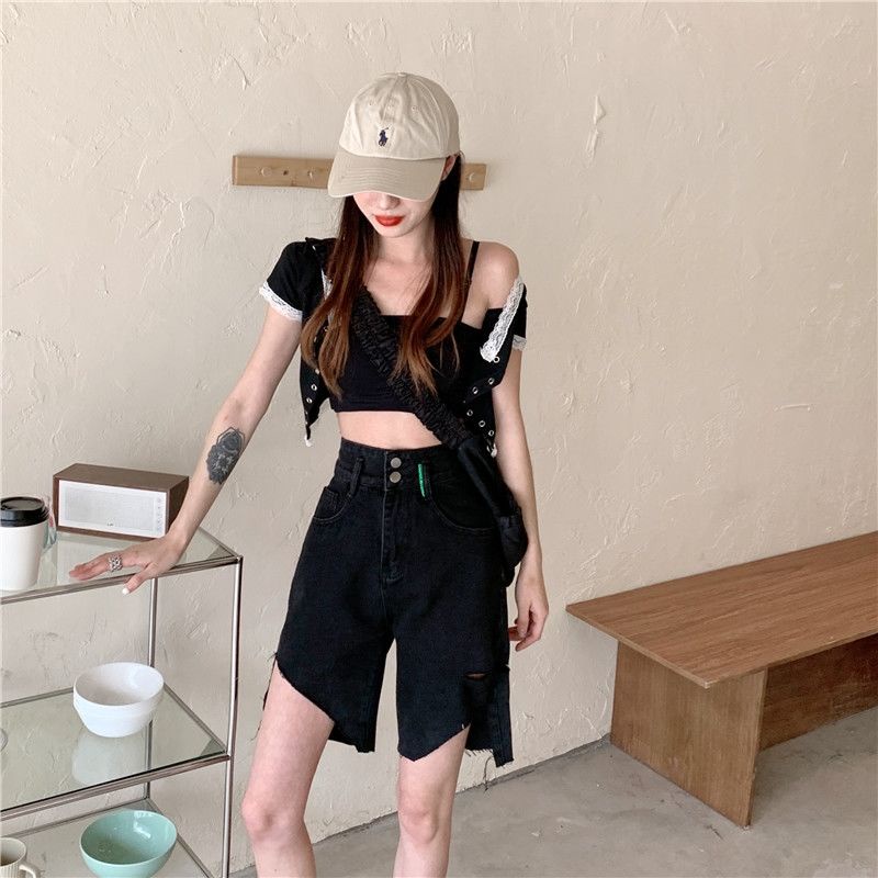 Quần Jean Rách Lưng Cao Dáng Ôm Thời Trang Mùa Hè Hàn Quốc 2022 Dành Cho Bạn Nữ