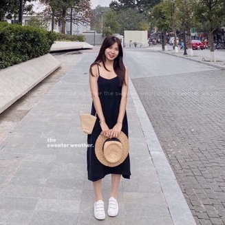 🚛  Váy 2 dây, đầm xuông - váy chất đũi lụa trơn basic nữ