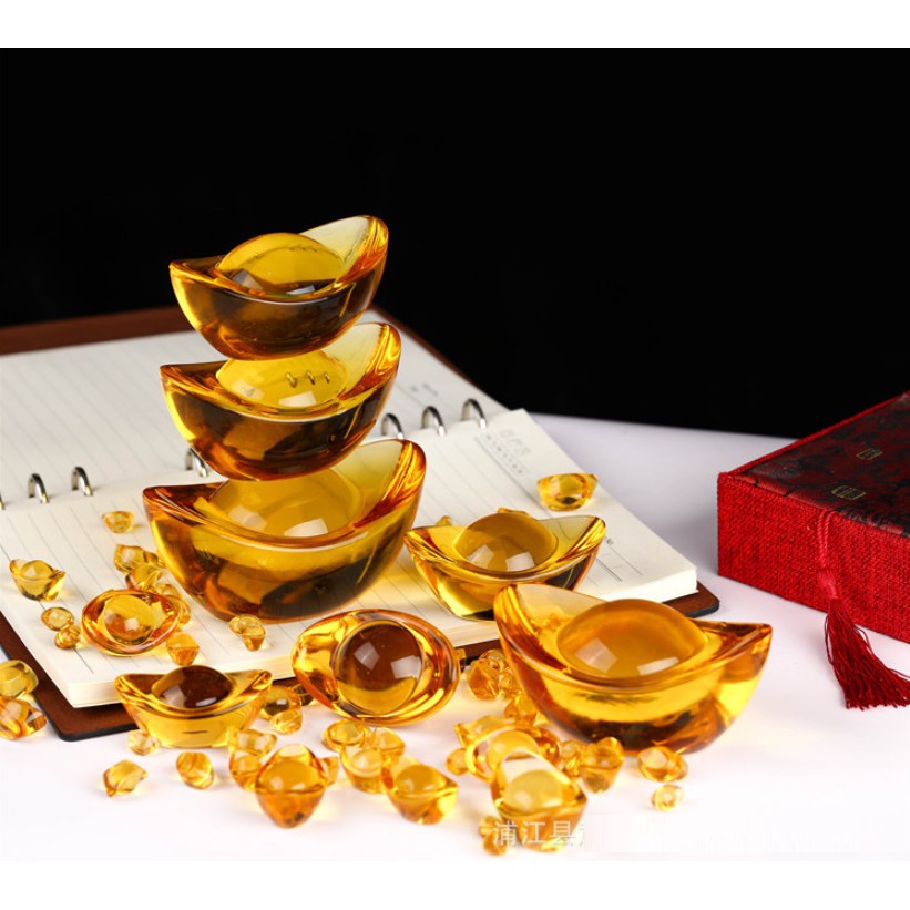 Thỏi Vàng Thần Tài Pha Lê KIM NGUYÊN BẢO nguyên khối cỡ số 2.5cm, phong thủy mang lại may mắn chiêu tài nạp lộc (1 Viên)