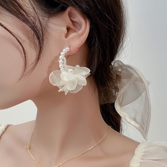 Bông Tai Hoa ĐíNh HạT NgọC Trai Giả Xinh XắN