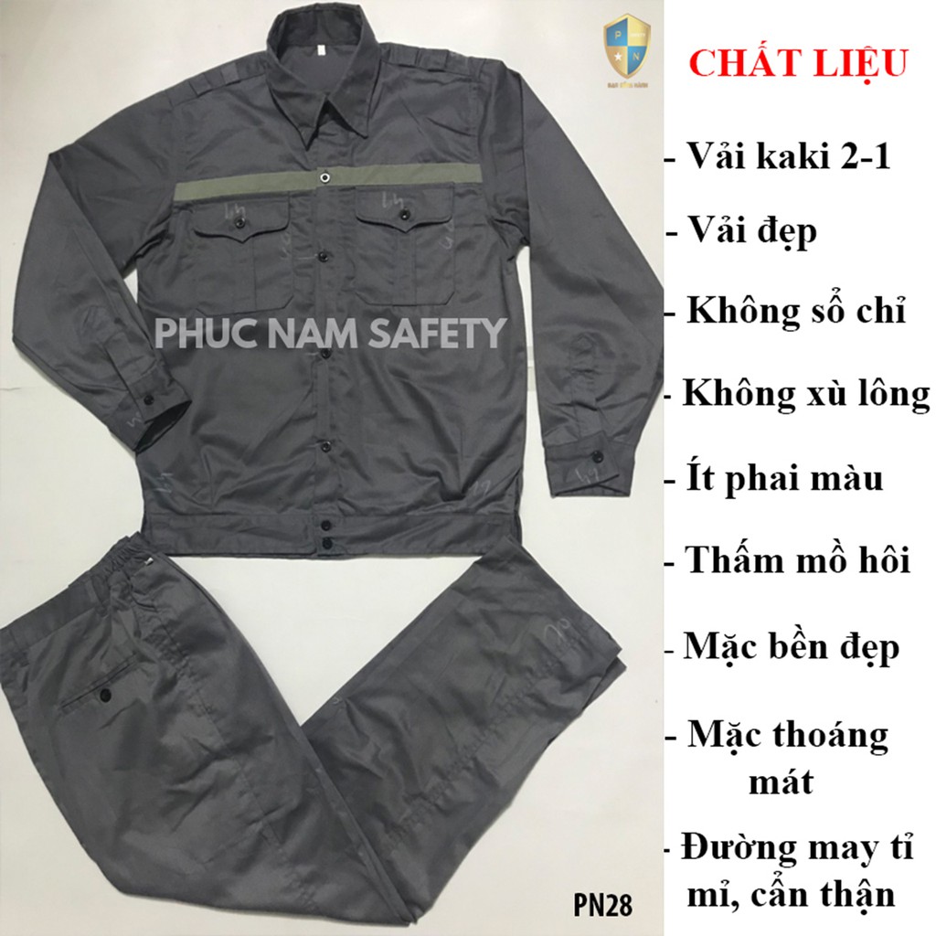 Bộ quần áo bảo hộ lao động màu chì có phản quang PN28, quần áo bảo hộ lao động xịn xò, Bảo hộ  lao động Phúc Nam