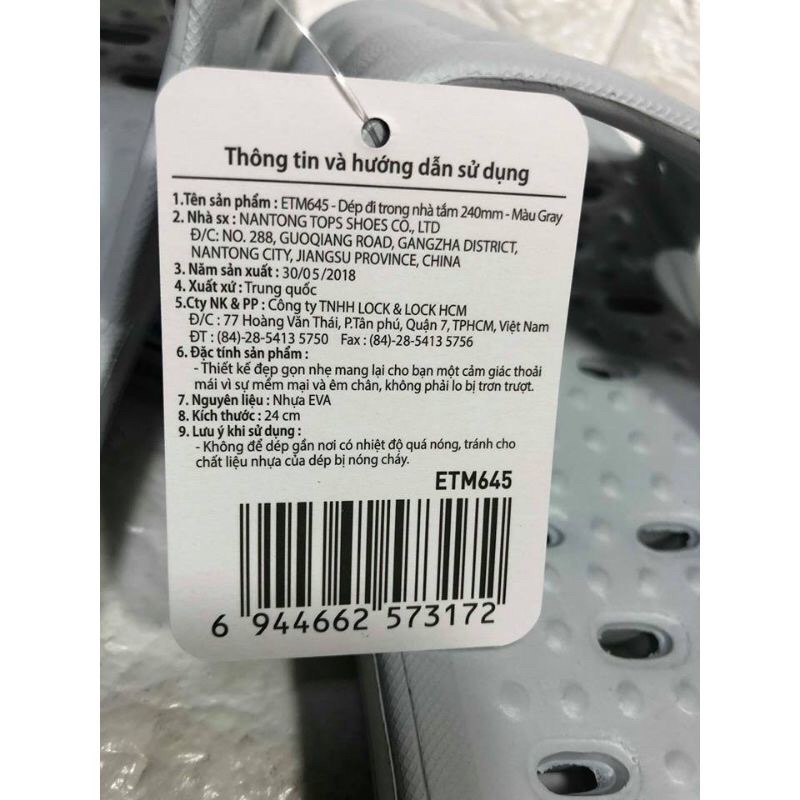 Dép đi trong nhà tắm lock&lock ETM645, ETM646