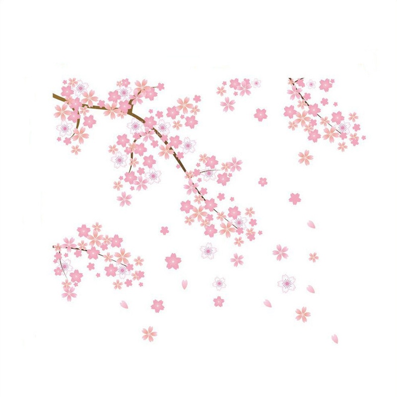 1 Bộ Sticker Dán Tường Hình Nhánh Hoa Đào Màu Hồng Dùng Trang Trí Phòng Khách / Phòng Ngủ