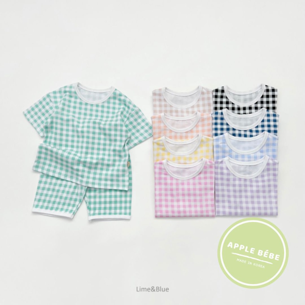 Lime & Blue - Bộ sọc kẻ caro Crayon Check Hè 2022, chính hãng nội địa Hàn