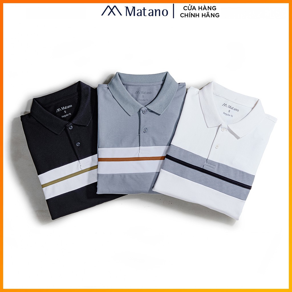 Áo thun polo nam có cổ đẹp MATANO - Áo phông polo nam cổ trụ bẻ, vải cá sấu cotton hàng hiệu phối màu kẻ ngang đẹp 024
