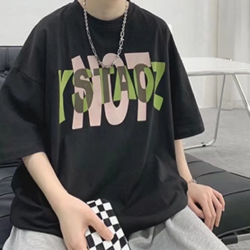 Áo Thun Tay Ngắn Dáng Rộng In Chữ Phong Cách Hip Hop Hàn Quốc Thời Trang Mùa Hè Cá Tính Cho Nam