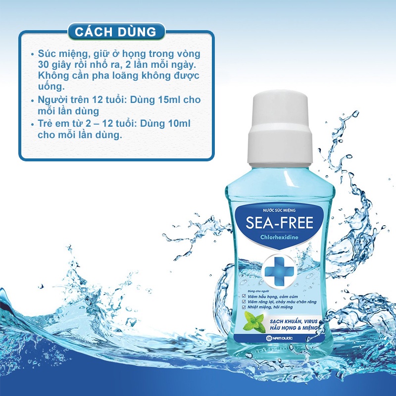 Combo 2 nước súc miệng diệt khuẩn Sea-free Chlorhedixine - bảo vệ răng, giảm hôi miệng, hạn chế mảng bám 250ml/chai