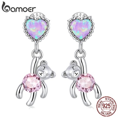 BAMOER Bông Tai bạc 925 Hình Chú Gấu Dễ Thương Thời Trang Cho Nữ sce1384