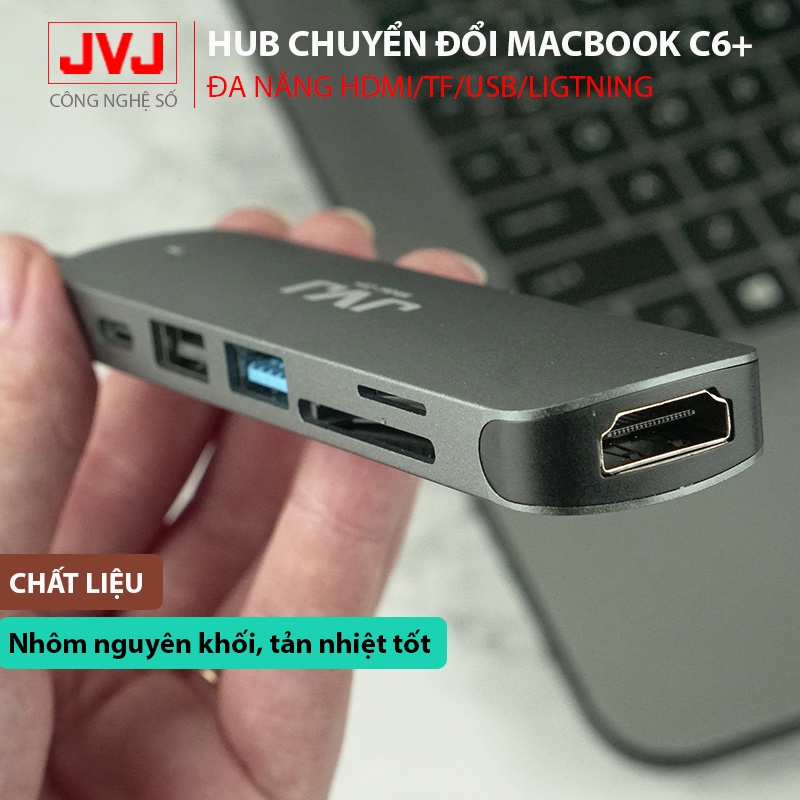 Hub type C JVJ C6 Plus 6 trong 1 cổng chuyển đổi chia cổng Type-C sang USB 3.0 SD, USB 2.0, Type C, TF, 4K HDMI