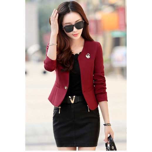 Áo khoác vest nữ blazer dáng ngắn kiểu Hàn Quốc 2 lớp chất liệu Mango Hàn - Mã SP: N9 - Màu: Đen, Đỏ đô, Hồng