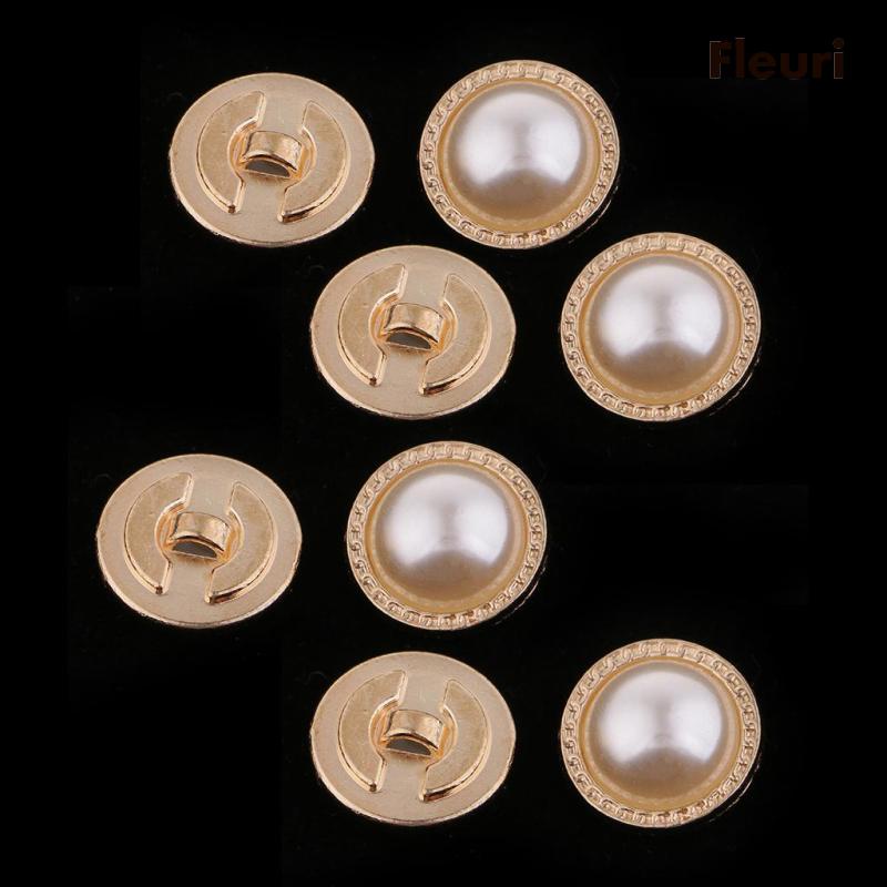 Set 8 Nút Nhựa Tròn Màu Vàng Đính Ngọc Trai Thủ Công Đa Ứng Dụng