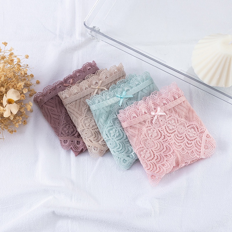 Quần lót ren Wexuu Design vải xuyên thấu sexy gợi cảm đính nơ xinh xắn siêu mỏng quyến rũ - QC125