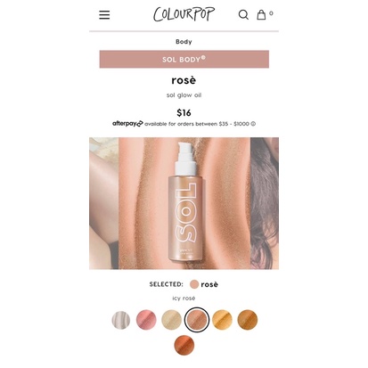 Nhũ make up body COLOURPOP SOL GLOW OIL