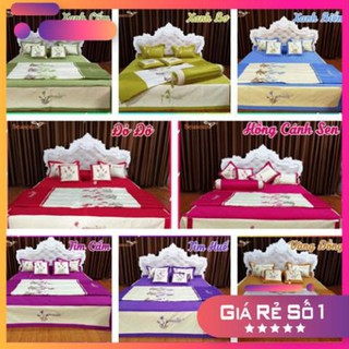 [TRỢ GIÁ] Chăn Ga SATIN 7 Món Thêu Hoa Cao Cấp